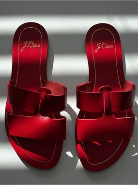 J. Crew Red Double-Strap Slide Sandals
